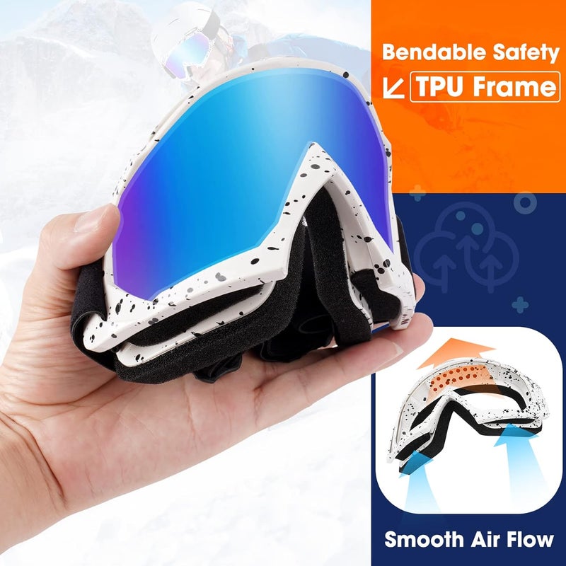 Braylin Adult Ski Goggles, 2-Pack Snowboard Goggles for Youth, Teens, Men & Women, Wide View Snowmobile Goggles - Image 4